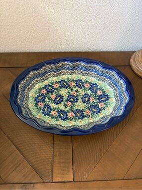 Polish Pottery Boleslawiec Poland Unikat Oval Baker Bowl